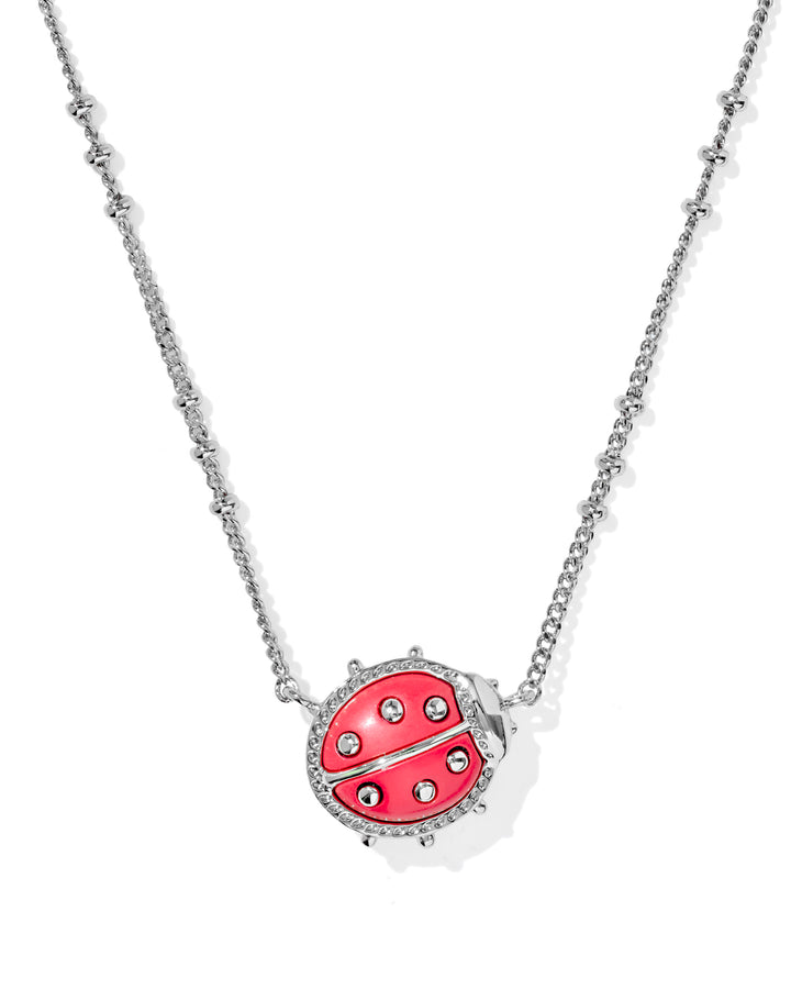 Kendra Scott Ladybug Silver Short Pendant Necklace in Red Vermillion Magnesite