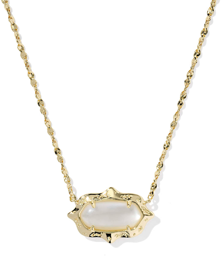 Kendra Scott Elisa Scallop Frame Gold Pendant Necklace in Natural Mother of Pearl