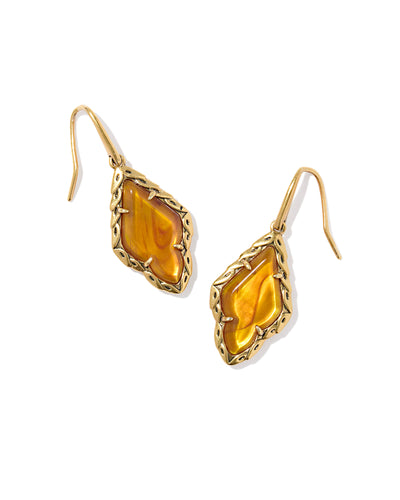 Kendra Scott Adeline Gold Drop Earrings in Marbled Amber Illusion