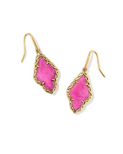 Kendra Scott Adeline Gold Drop Earrings in Fuchsia Variegated Magnesite