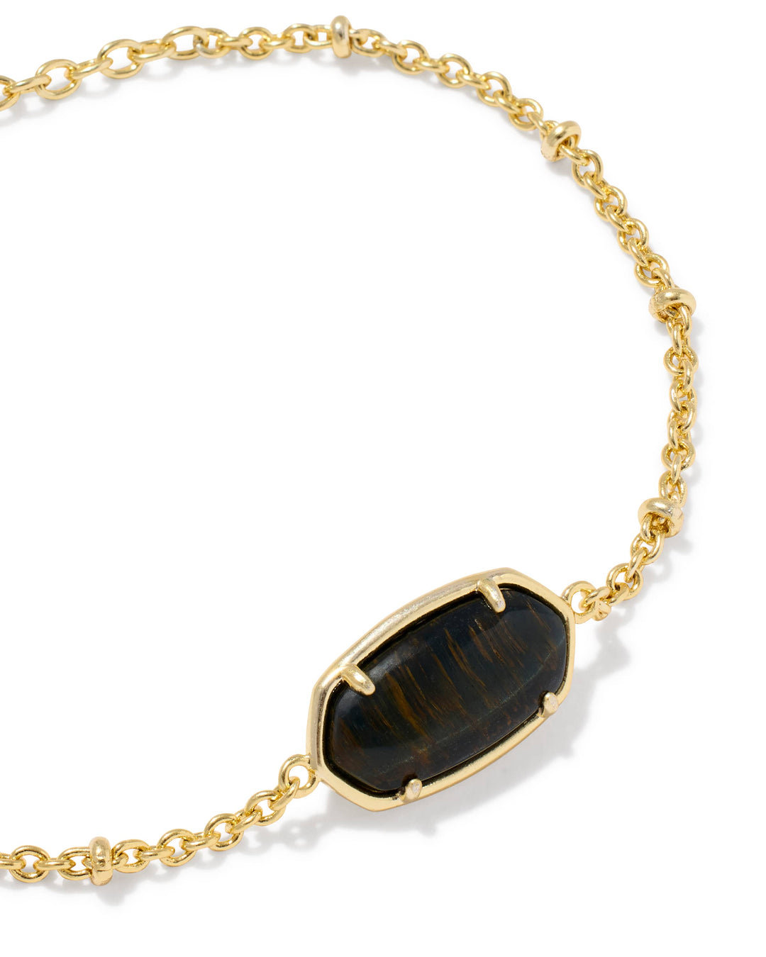 Kendra Scott Tiger Striped Elaina Gold Chain Bracelet - Dark Brown Hawk’s Eye
