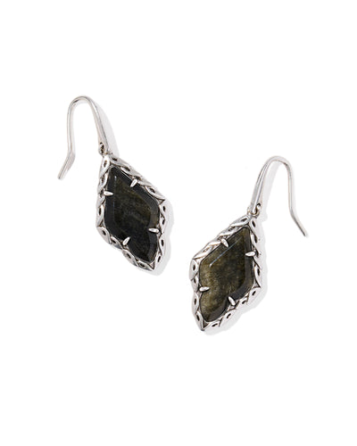 Kendra Scott Adeline Silver Drop Earrings in Golden Obsidian