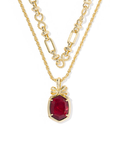 Kendra Scott Daphne Bow Gold Multi Strand Necklace in Dark Burgundy Illusion