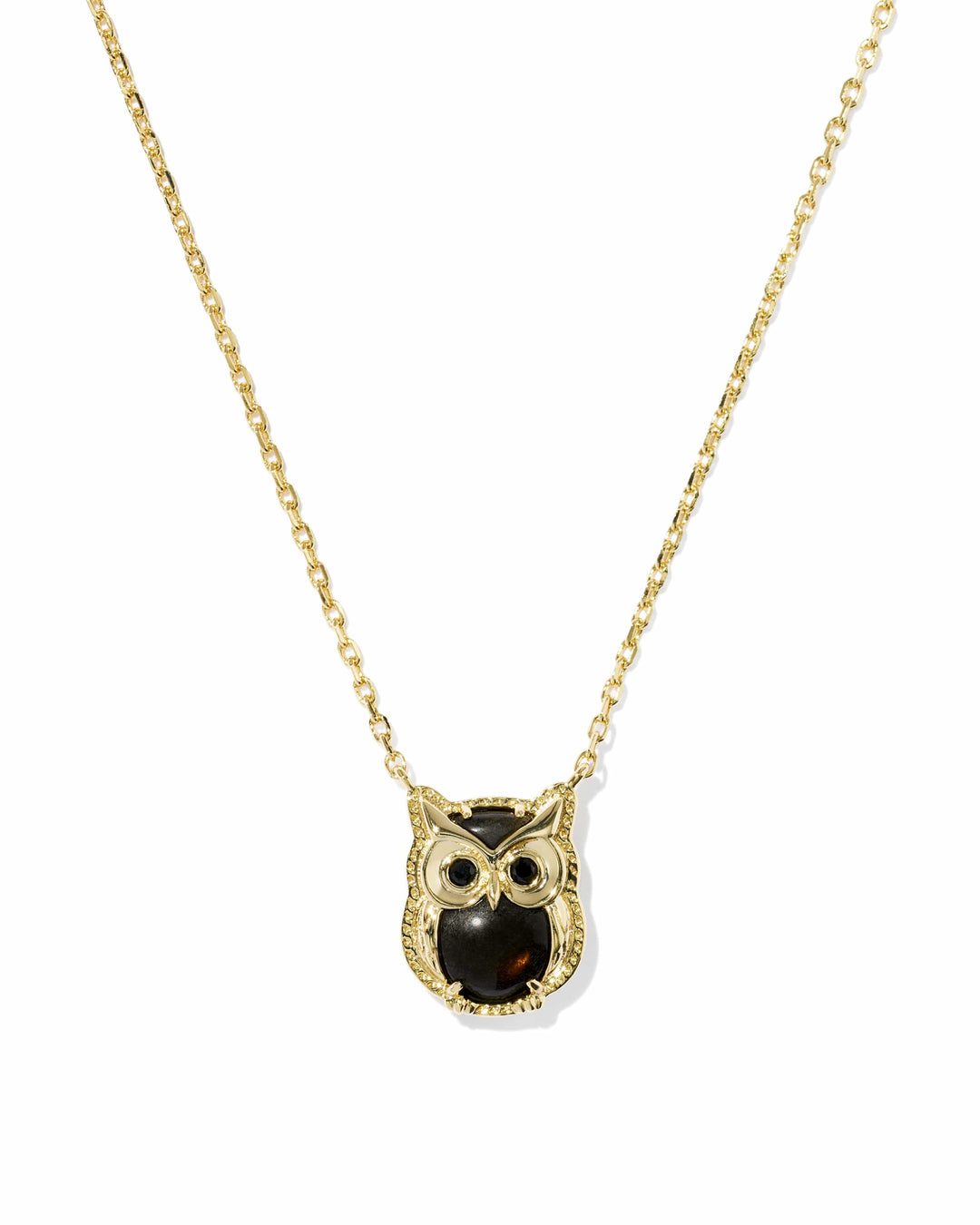 Kendra Scott Owl Gold Short Pendant Necklace in Sheen Obsidian