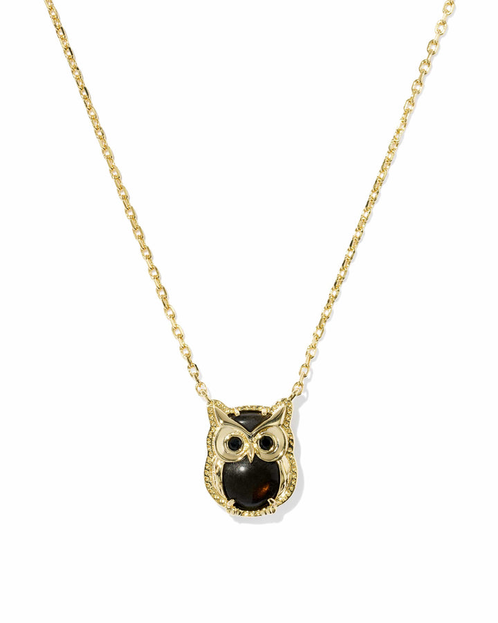 Kendra Scott Owl Gold Short Pendant Necklace in Sheen Obsidian