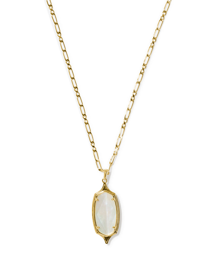 Kendra Scott Dani Stepped Frame Gold Long Pendant Necklace in Ivory Mother of Pearl
