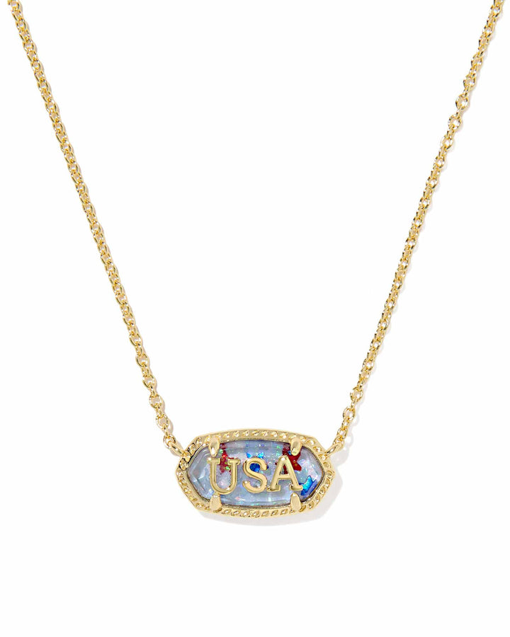 Kendra Scott Elisa USA Gold Pendant Necklace in Red White Blue Star Illusion