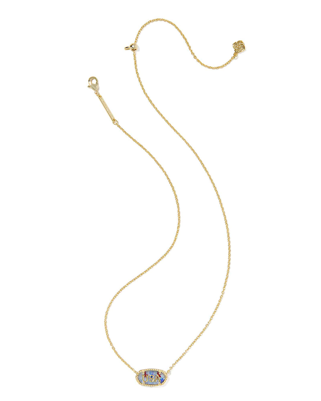 Kendra Scott Elisa USA Gold Pendant Necklace in Red White Blue Star Illusion