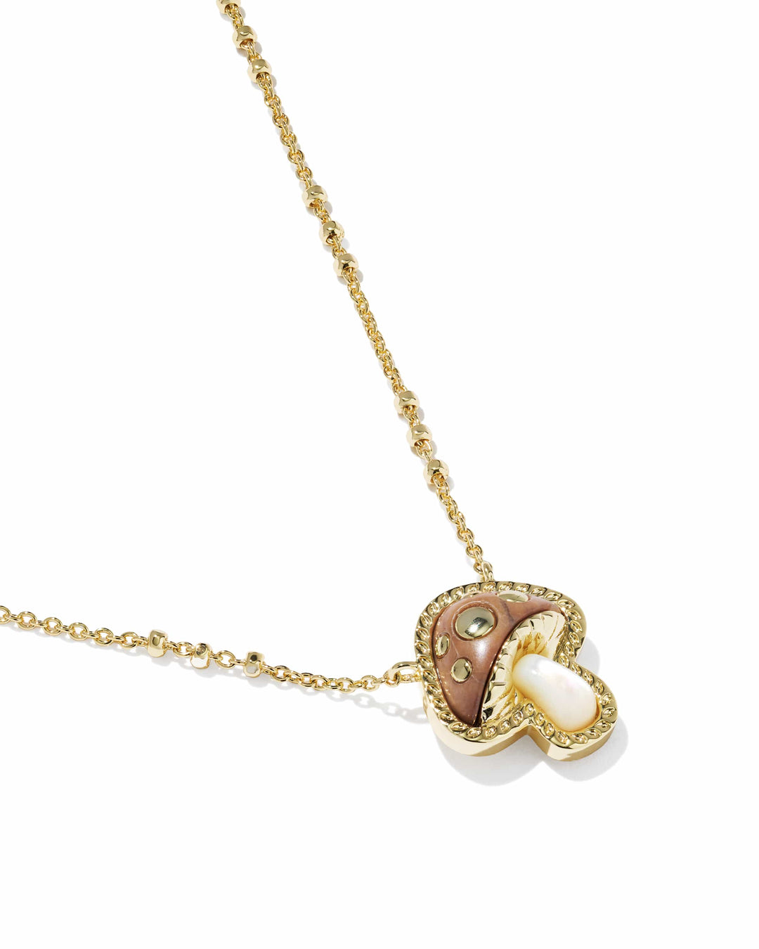 Kendra Scott Mushroom Gold Short Pendant Necklace in Brown Mix Mushroom Necklace | Gold Fall Pendant Necklace Necklaces