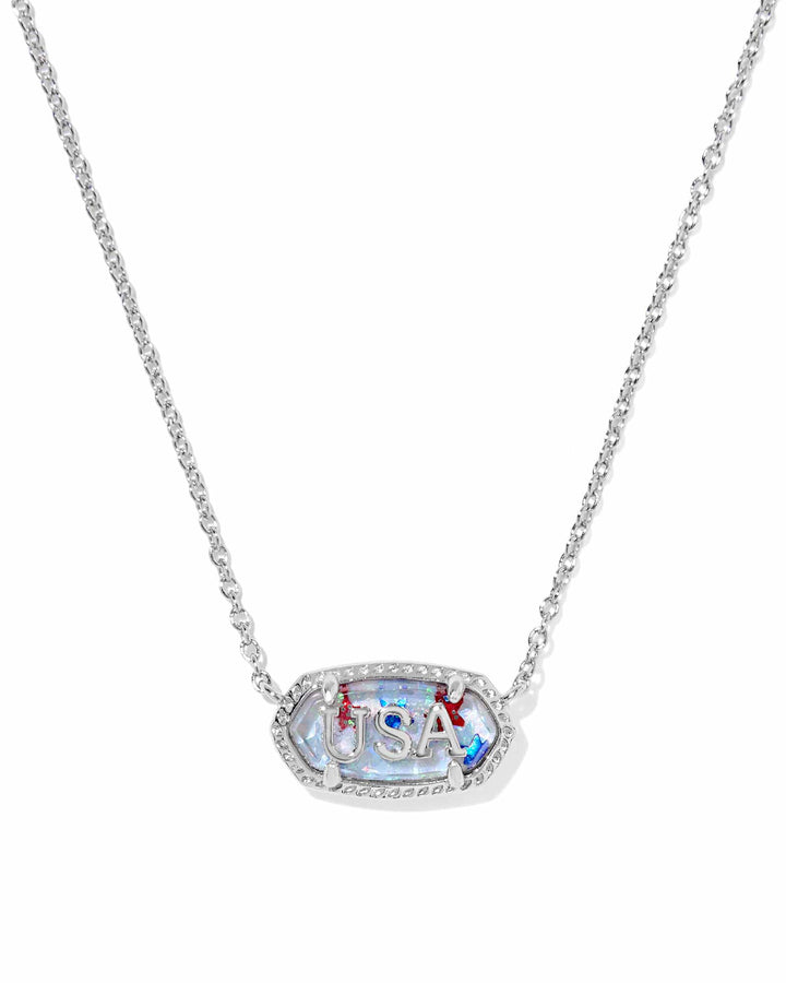 Kendra Scott Elisa USA Silver Pendant Necklace in Red White Blue Star Illusion