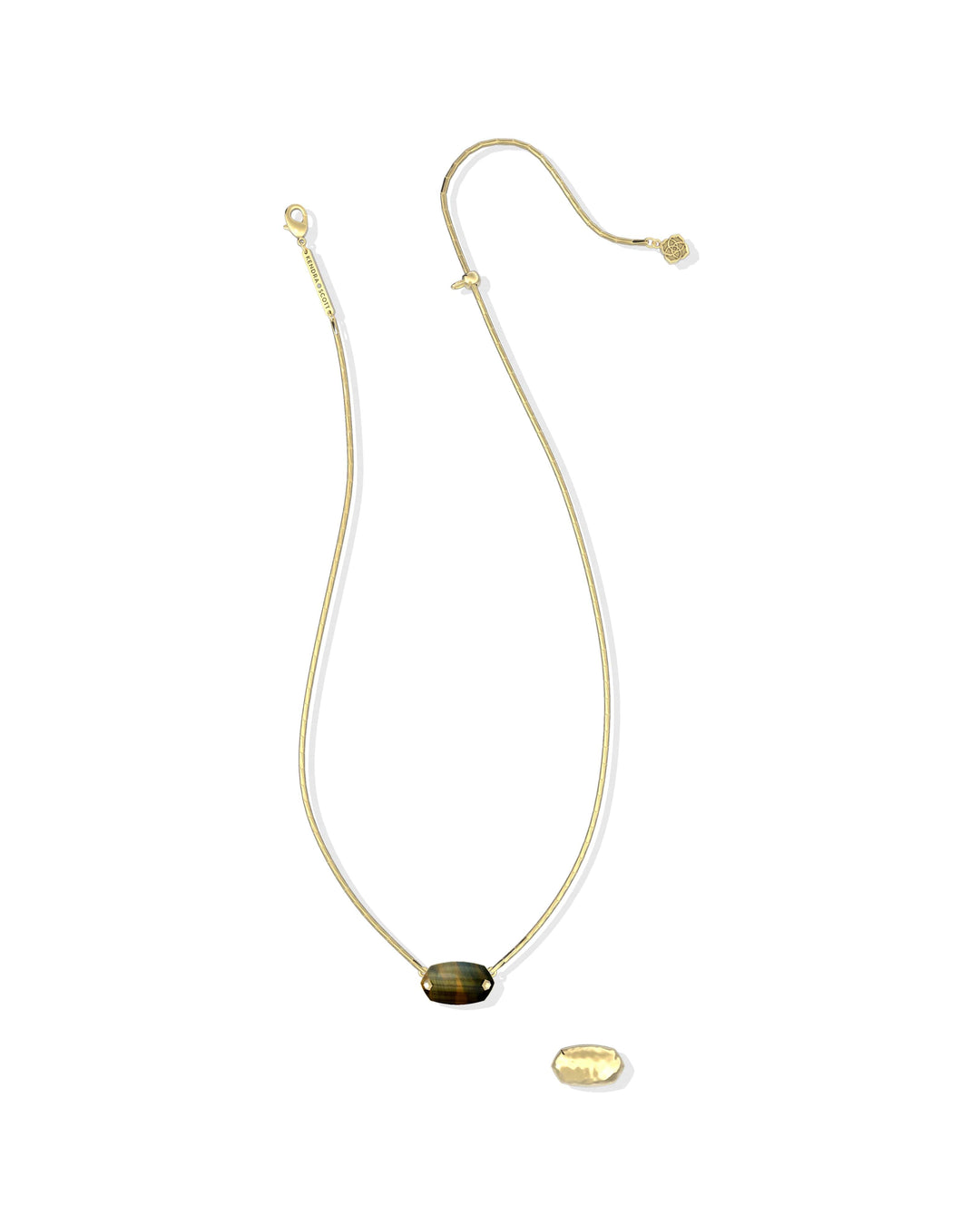 Kendra Scott Elisa Riveted Gold Short Pendant Necklace in Dark Brown Hawks Eye