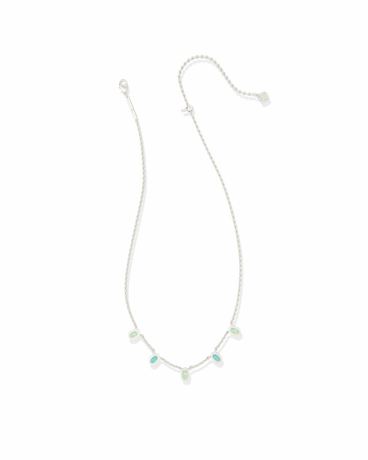 Kendra Scott Mini Elisa Strand Silver Necklace in Green Mix