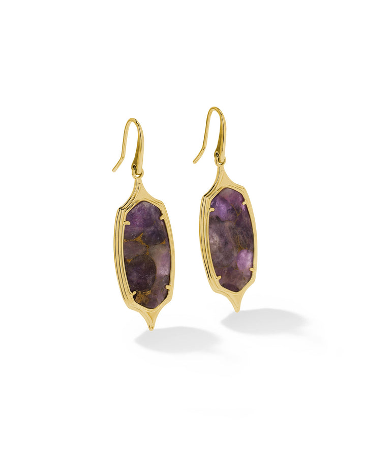 Kendra Scott Dani Stepped Frame Gold Drop Earrings in Bronze Veined Purple Amethyst Gold Drop Earrings | Stepped Frame Statement Earrings Earrings