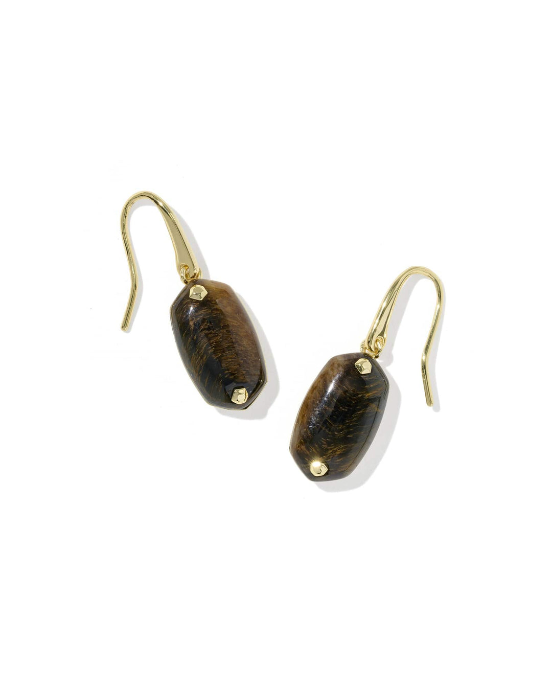 Kendra Scott Lee Riveted Gold Drop Earrings in Dark Brown Hawks Eye