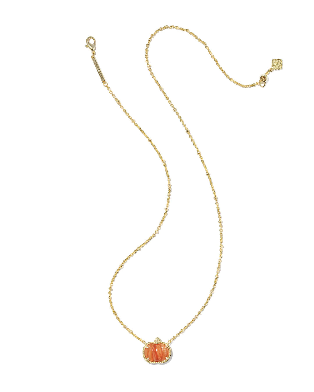 Kendra Scott Pumpkin Gold Short Pendant Necklace in Orange Banded Agate
