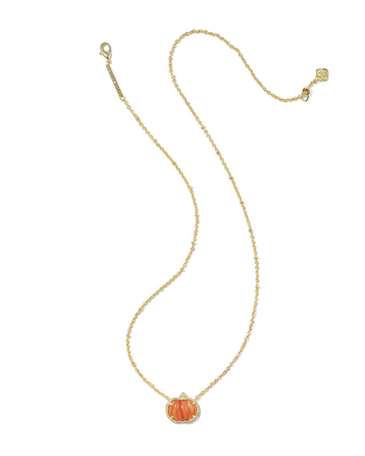 Kendra Scott Pumpkin Gold Short Pendant Necklace in Orange Banded Agate
