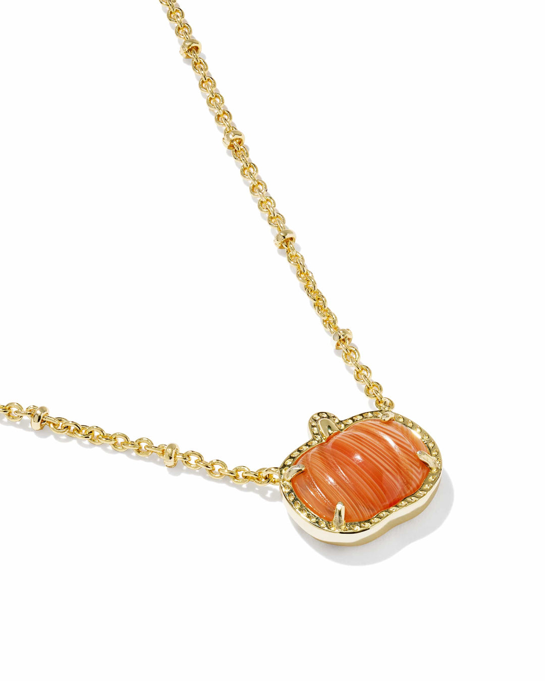 Kendra Scott Pumpkin Gold Short Pendant Necklace in Orange Banded Agate