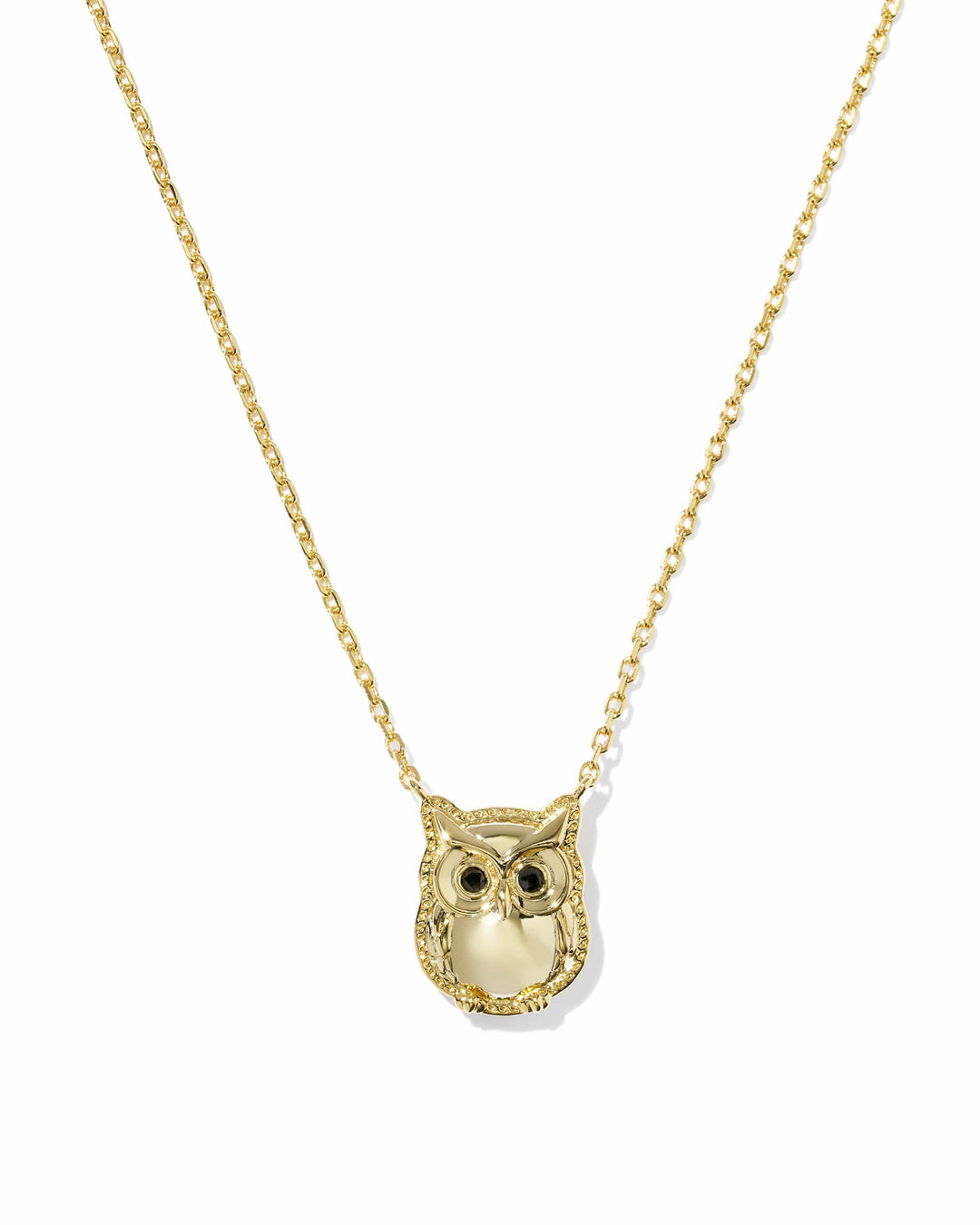 Kendra Scott Owl Gold Short Pendant Necklace in Sheen Obsidian