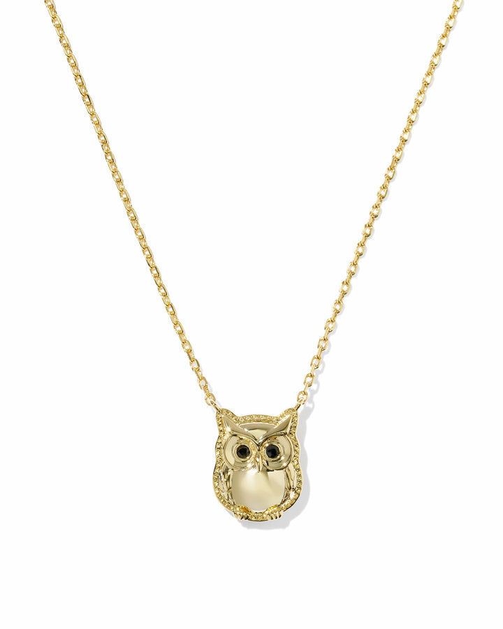 Kendra Scott Owl Gold Short Pendant Necklace in Sheen Obsidian