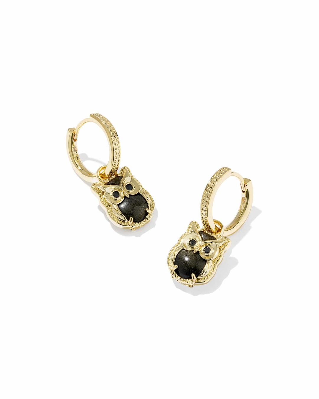 Kendra Scott Owl Gold Huggie Earrings in Sheen Obsidian