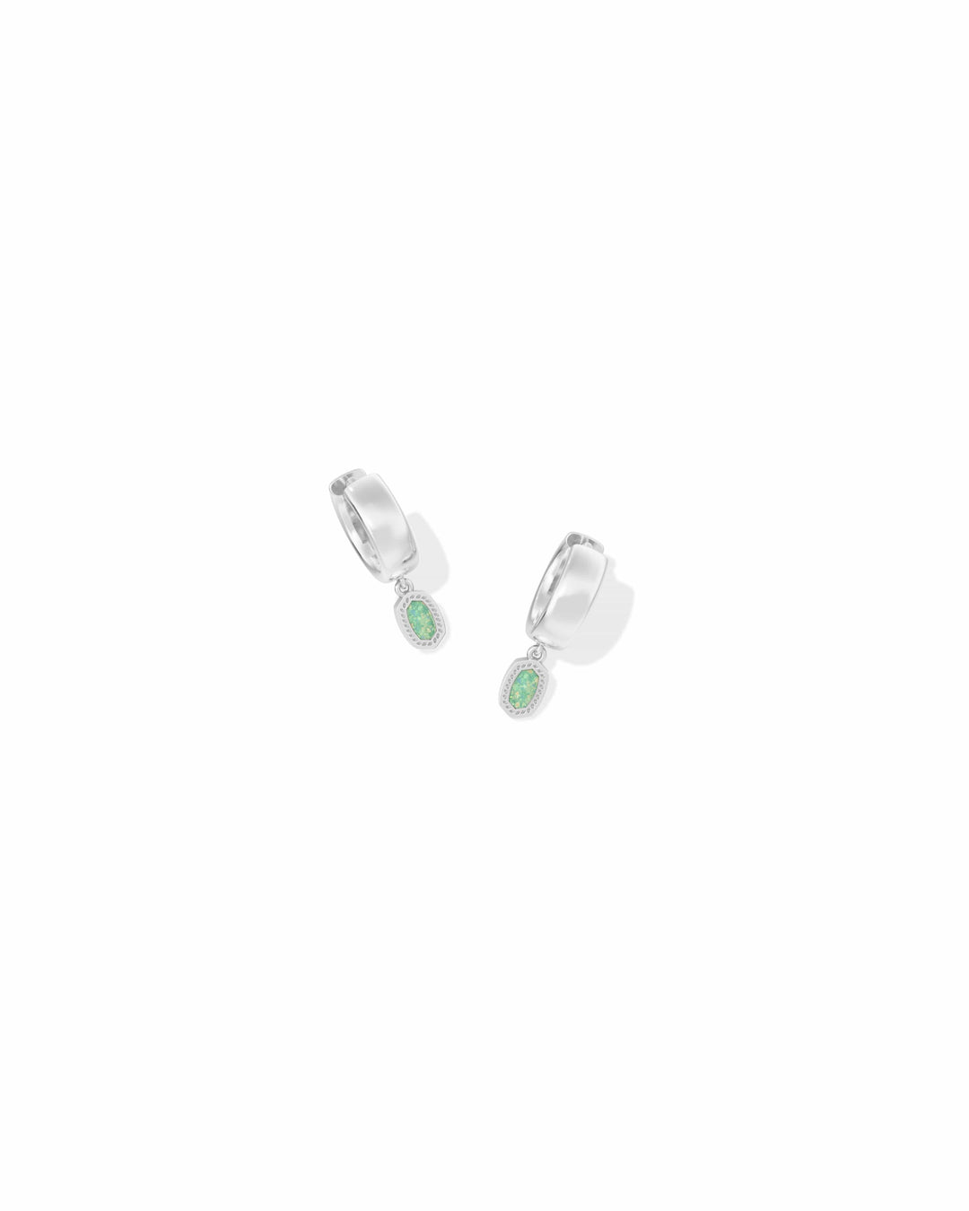 Kendra Scott Mini Ellie Wide Silver Huggie Earrings in Green Lab Grown Opal