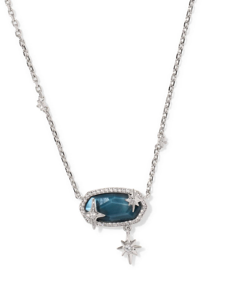 Kendra Scott Elisa Star Silver Short Pendant Necklace in Steel Blue Mother of Pearl