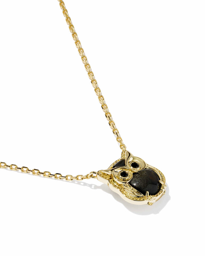 Kendra Scott Owl Gold Short Pendant Necklace in Sheen Obsidian