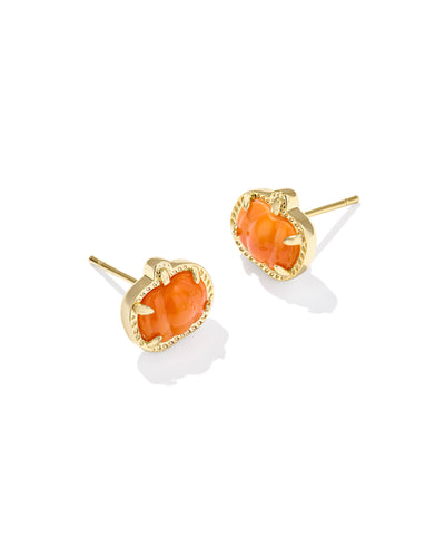Kendra Scott Pumpkin Gold Stud Earrings in Orange Mother of Pearl