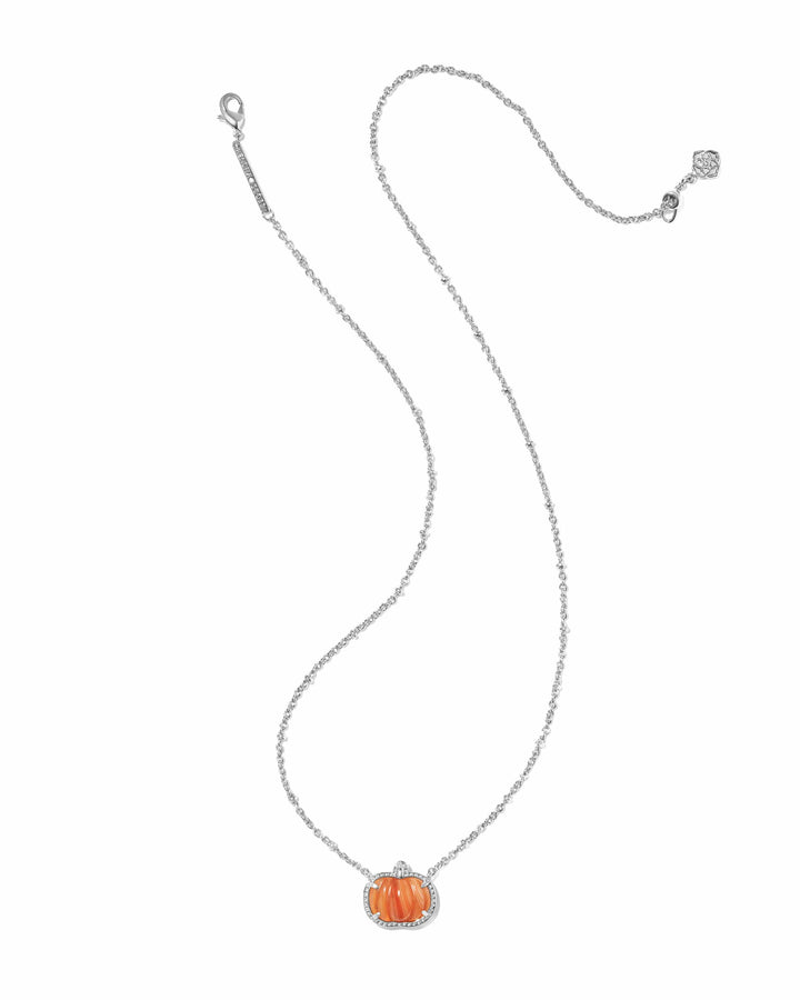 Kendra Scott Pumpkin Silver Short Pendant Necklace in Orange Banded Agate
