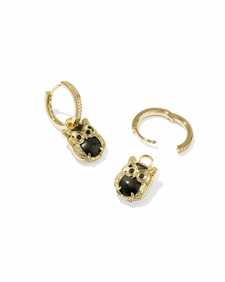 Kendra Scott Owl Gold Huggie Earrings in Sheen Obsidian