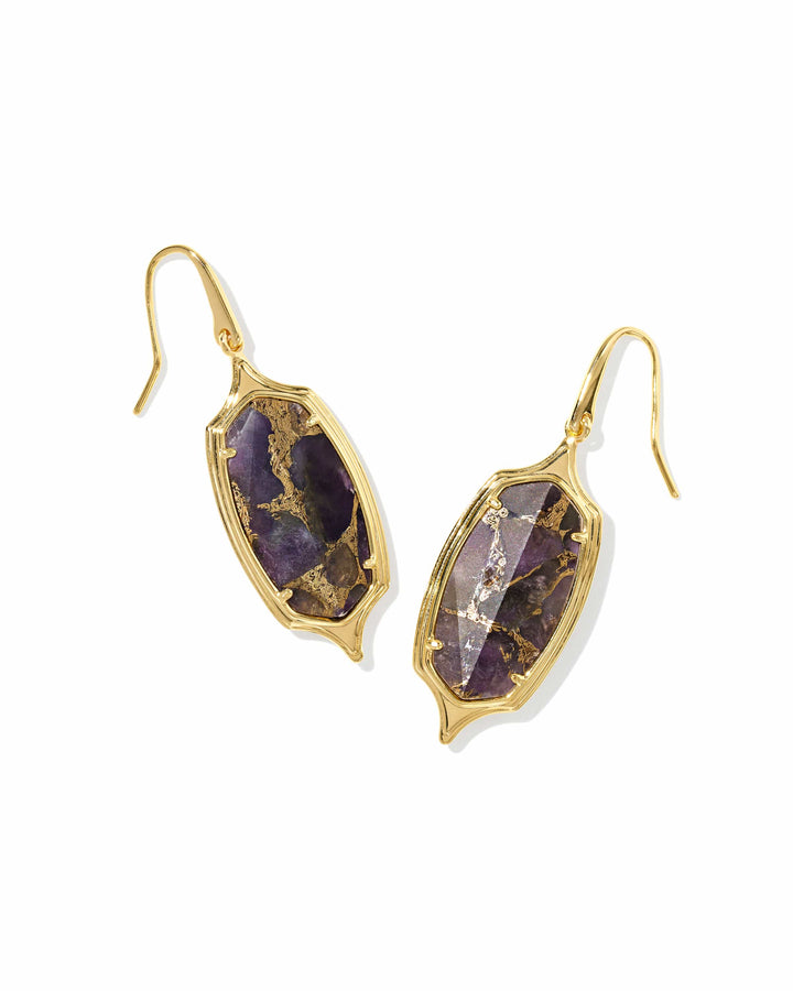 Kendra Scott Dani Stepped Frame Gold Drop Earrings in Bronze Veined Purple Amethyst Gold Drop Earrings | Stepped Frame Statement Earrings Earrings