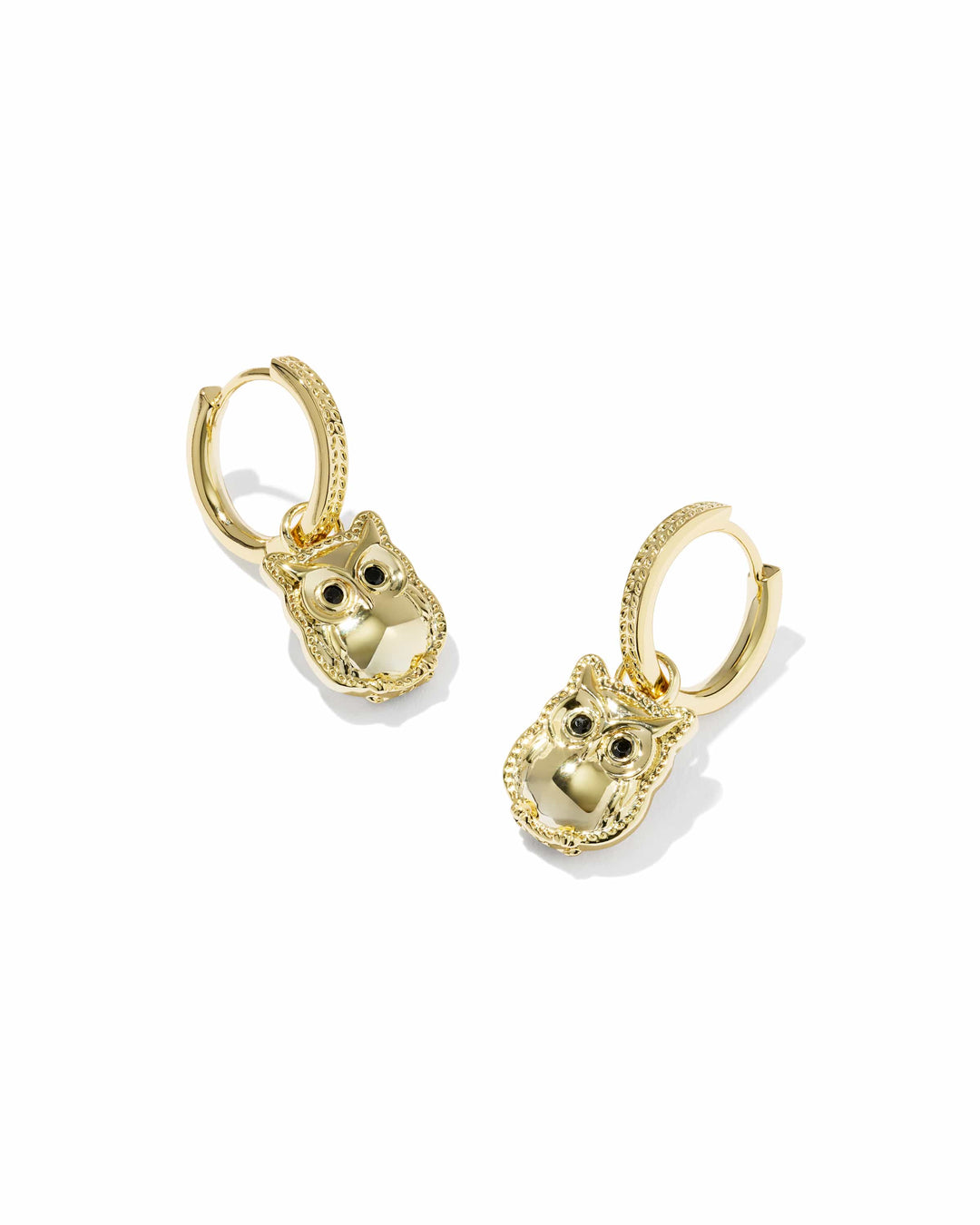 Kendra Scott Owl Gold Huggie Earrings in Sheen Obsidian