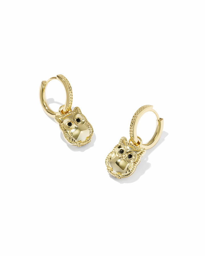 Kendra Scott Owl Gold Huggie Earrings in Sheen Obsidian