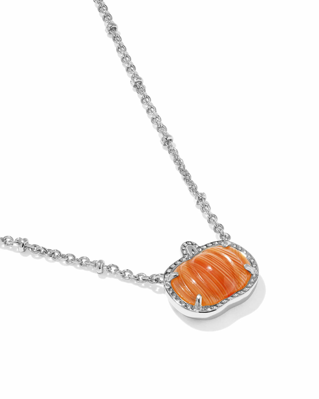 Kendra Scott Pumpkin Silver Short Pendant Necklace in Orange Banded Agate