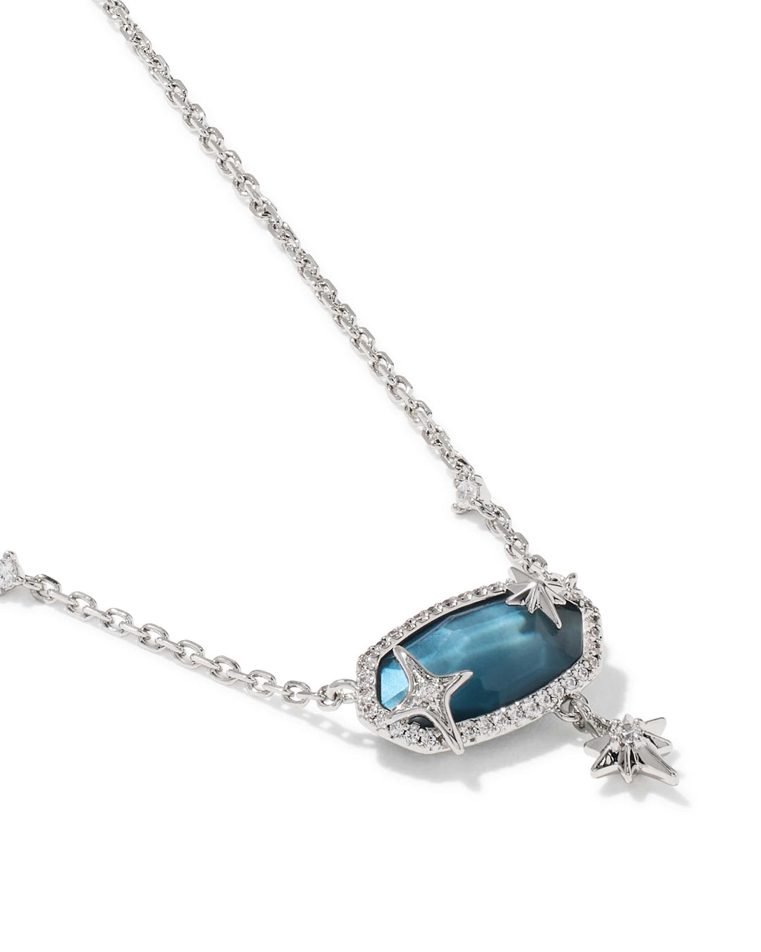 Kendra Scott Elisa Star Silver Short Pendant Necklace in Steel Blue Mother of Pearl