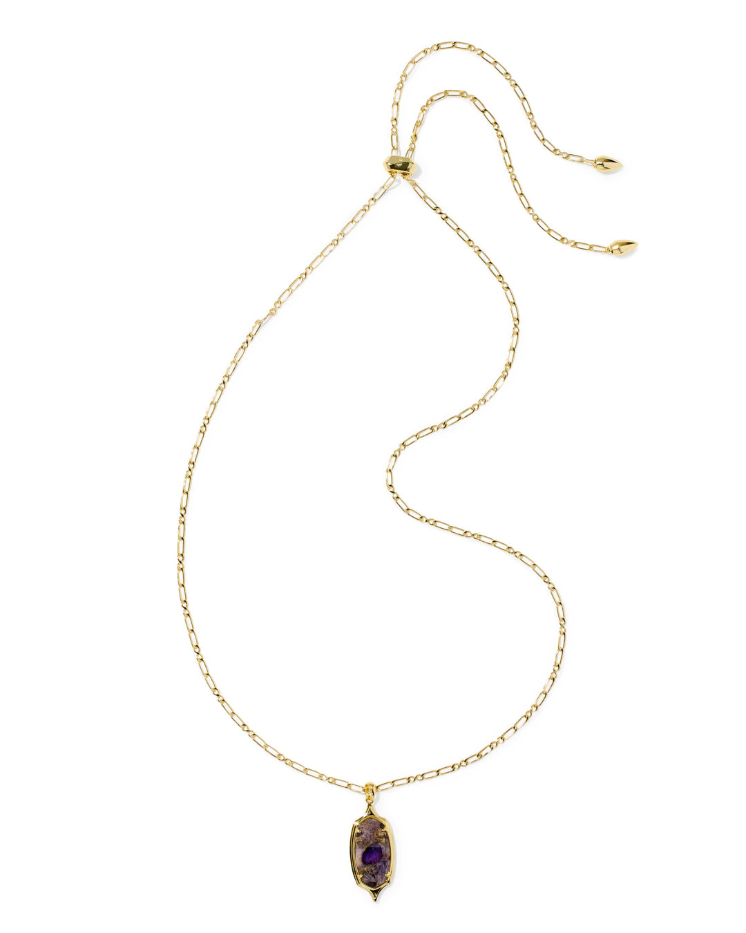 Kendra Scott Dani Stepped Frame Gold Long Pendant Necklace in Bronze Veined Purple Amethyst