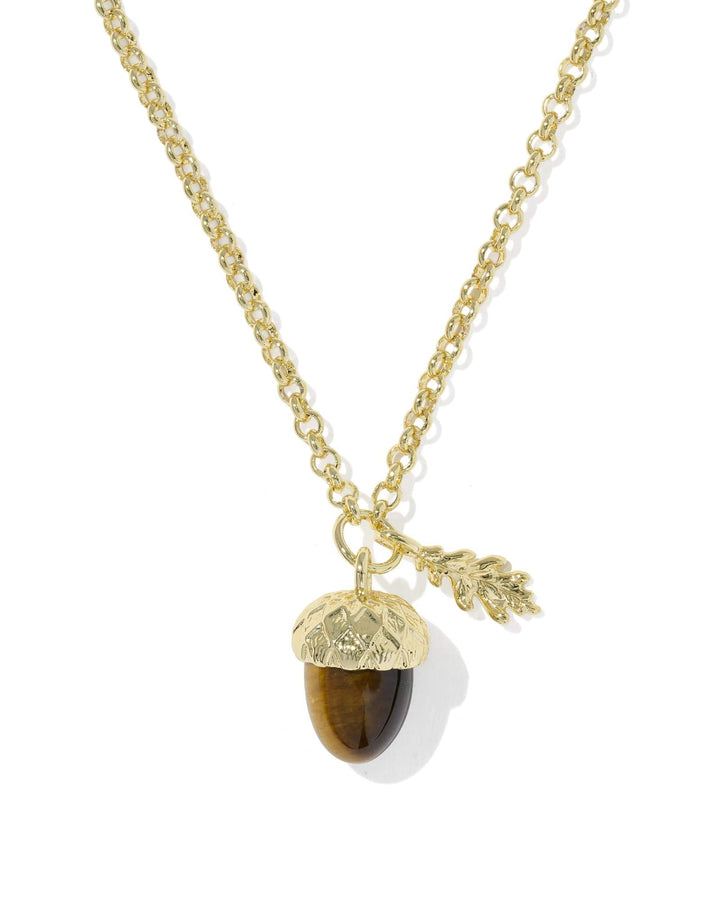 Kendra Scott Acorn Gold Short Pendant Necklace in Brown Tigers Eye