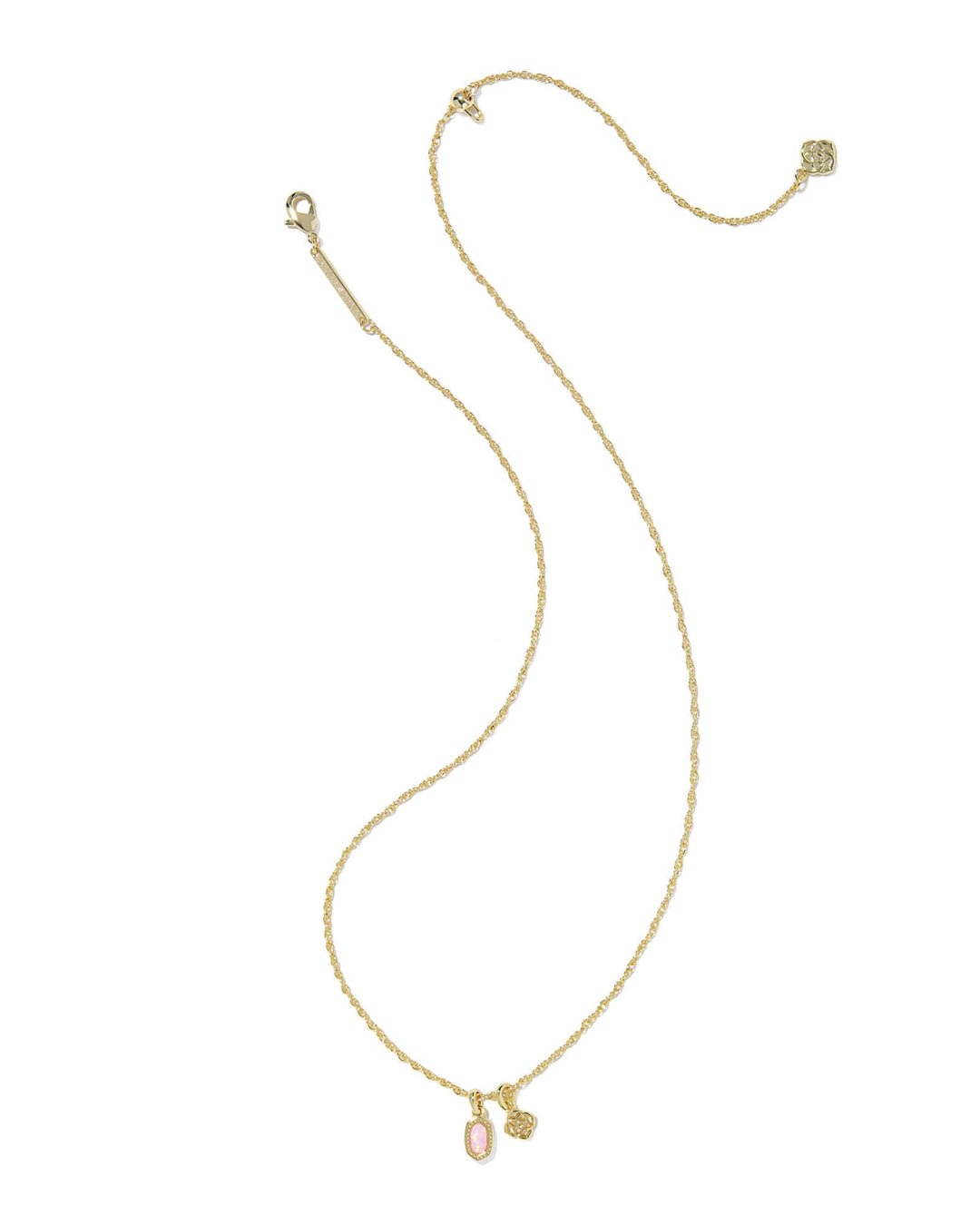 Kendra Scott Mini Elisa Dira Gold Necklace in Light Pink Lab Grown Opal