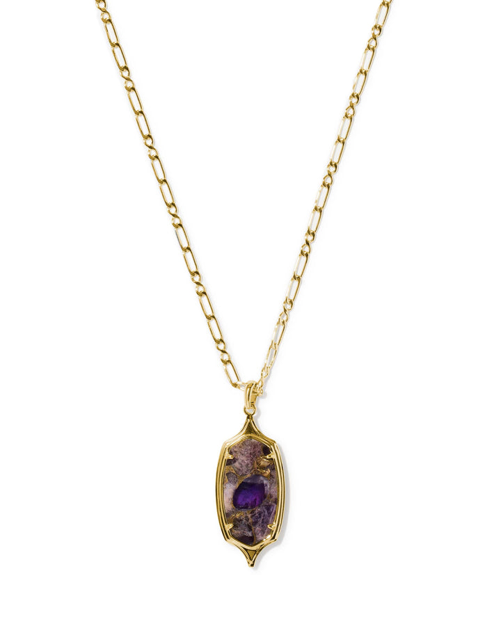Kendra Scott Dani Stepped Frame Gold Long Pendant Necklace in Bronze Veined Purple Amethyst