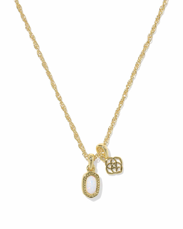 Kendra Scott Mini Elisa Dira Gold Necklace in Bright White Lab Grown Opal