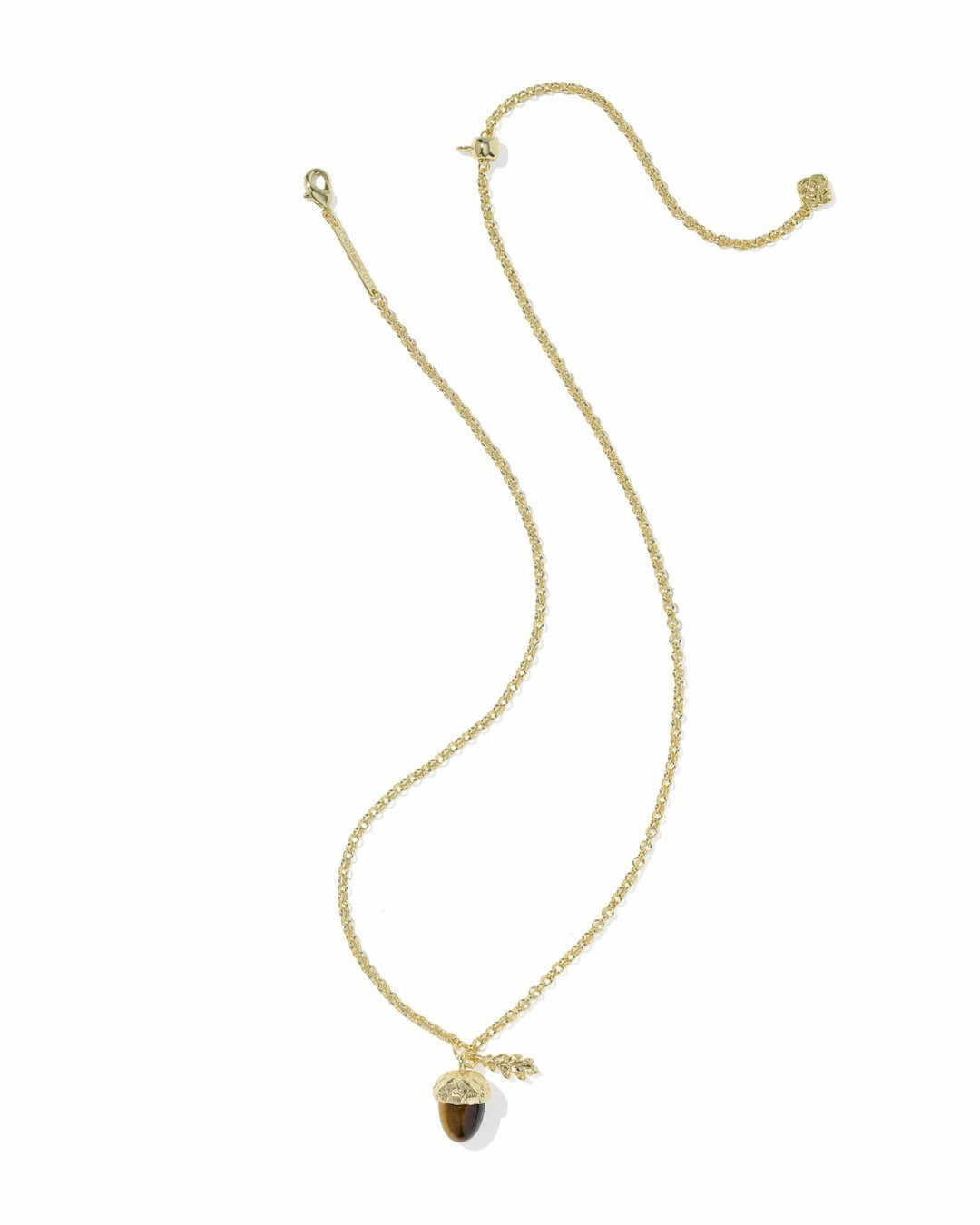 Kendra Scott Acorn Gold Short Pendant Necklace in Brown Tigers Eye