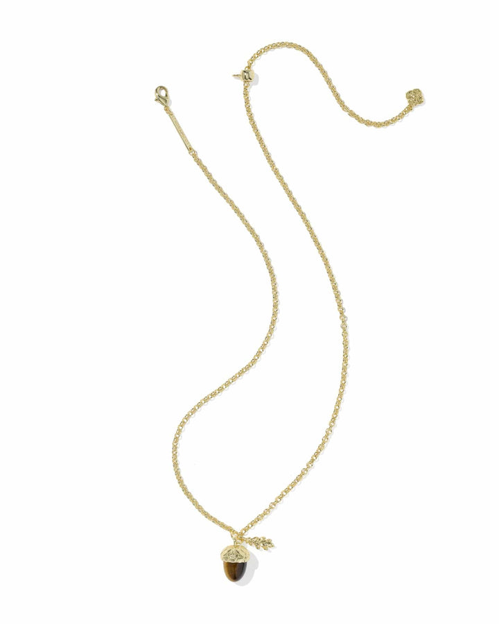 Kendra Scott Acorn Gold Short Pendant Necklace in Brown Tigers Eye