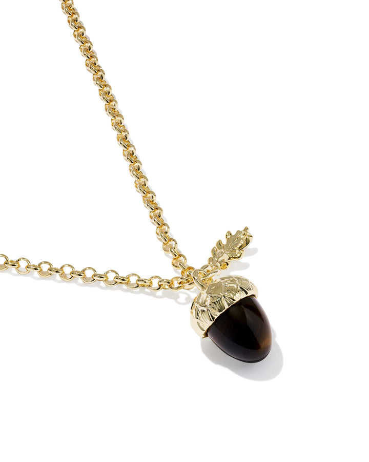 Kendra Scott Acorn Gold Short Pendant Necklace in Brown Tigers Eye