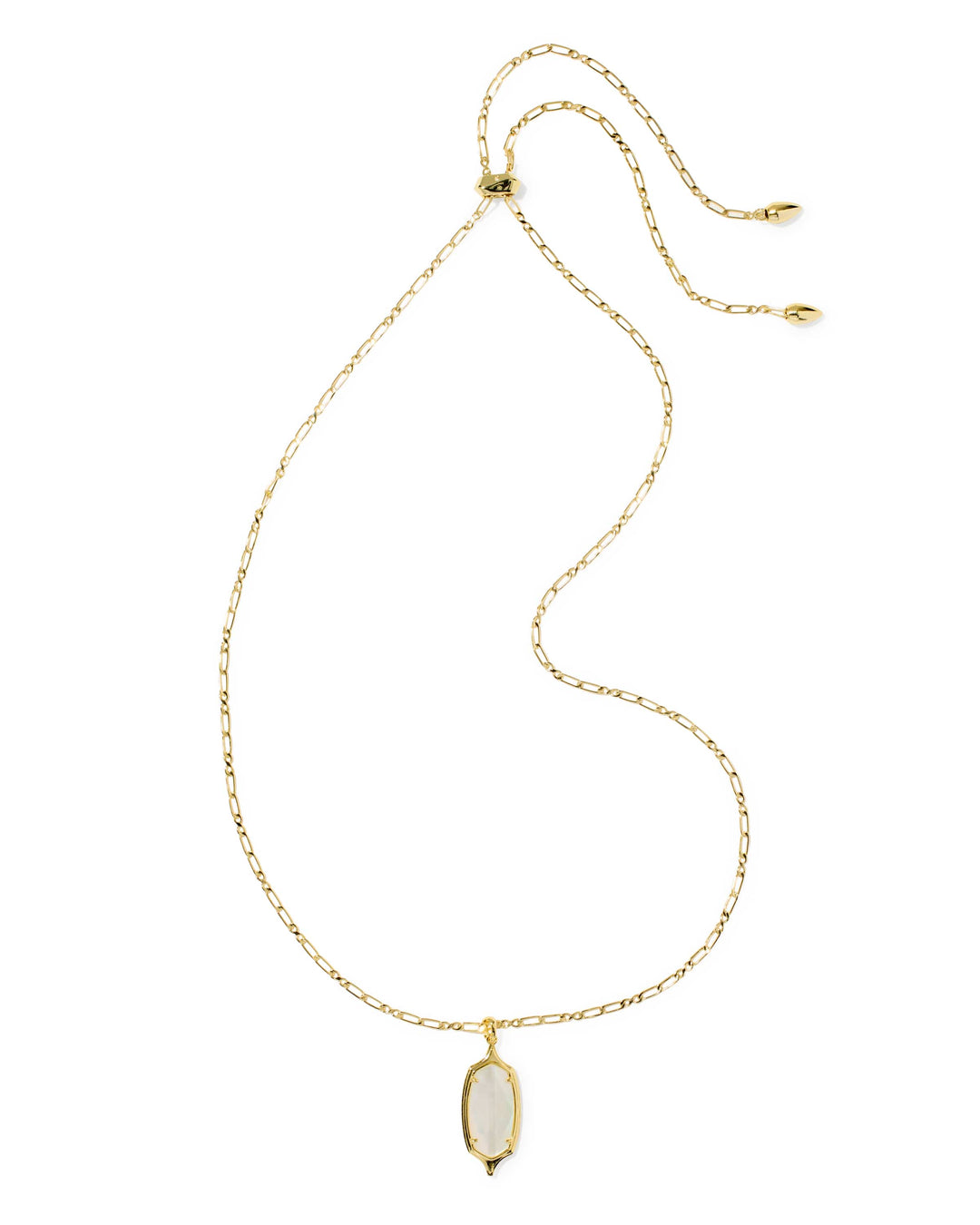 Kendra Scott Dani Stepped Frame Gold Long Pendant Necklace in Ivory Mother of Pearl