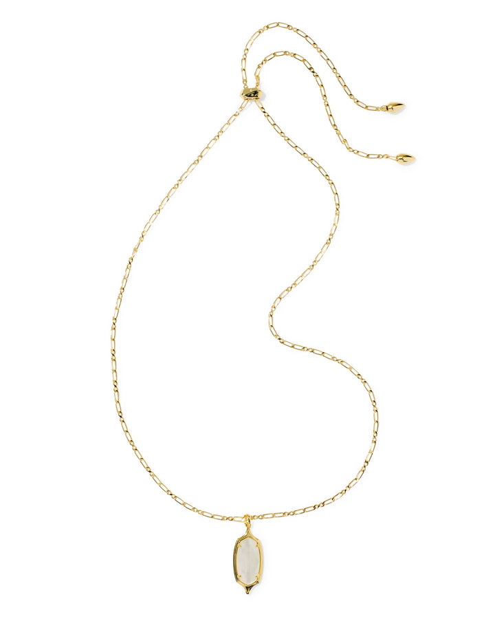 Kendra Scott Dani Stepped Frame Gold Long Pendant Necklace in Ivory Mother of Pearl