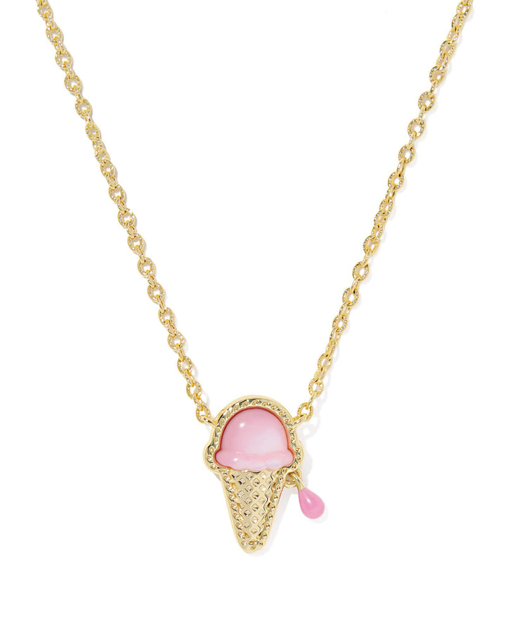 Kendra Scott Ice Cream Gold Pendant Necklace in Pastel Pink Mother of Pearl