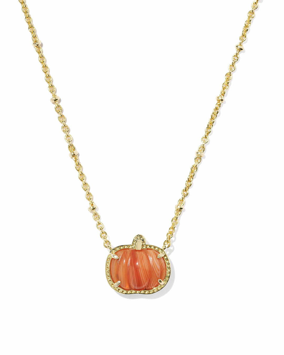Kendra Scott Pumpkin Gold Short Pendant Necklace in Orange Banded Agate