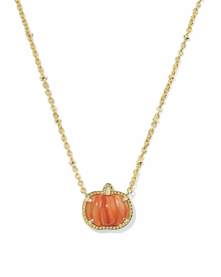 Kendra Scott Pumpkin Gold Short Pendant Necklace in Orange Banded Agate