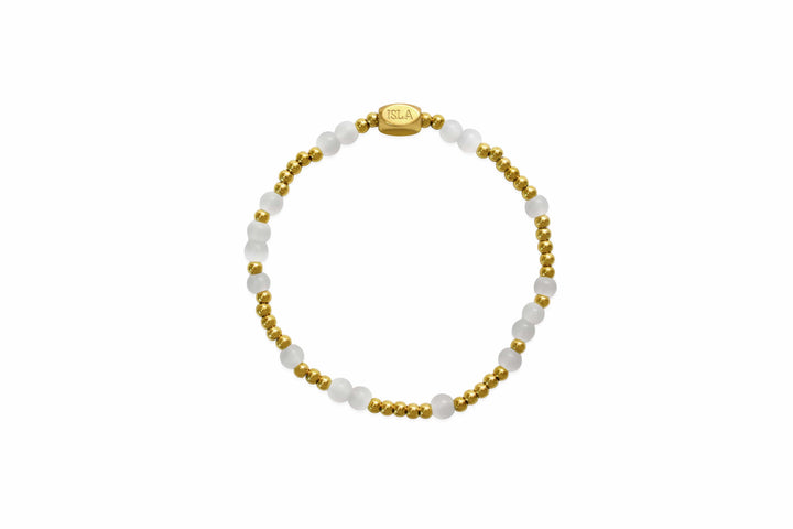 Isla Waterproof Scattered Seaglass Beaded Stretch Bracelet – White &amp; Gold, Tarnish-Free