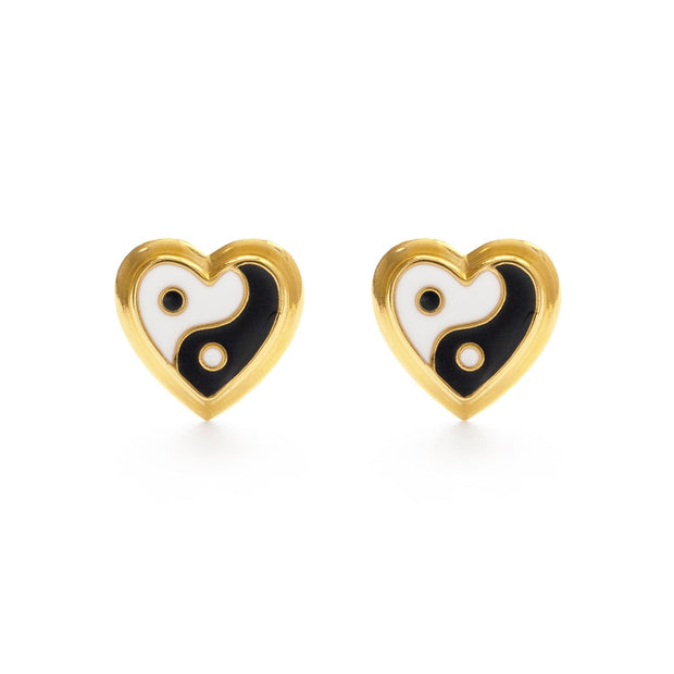 Yin Yang Heart Stud Earrings